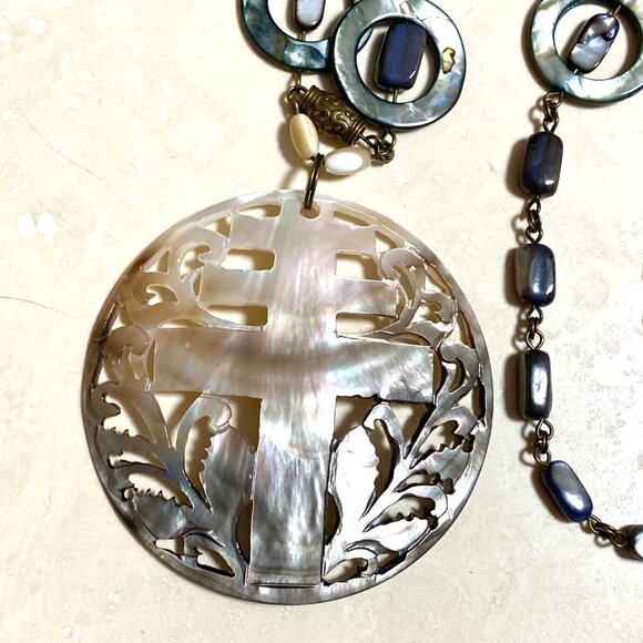 Rainbow Mother of Pearl Longevity Life Tree Pendant Bronze Link Long Necklace - Picture 5 of 12